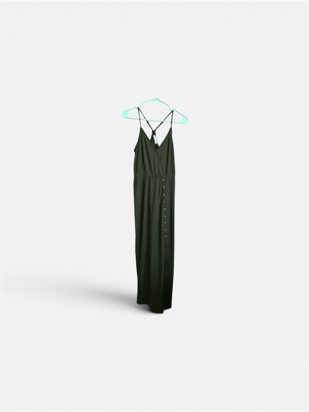 ILLA ILLA Dark Olive Ribbed Maxi Dress with Spaghetti Straps